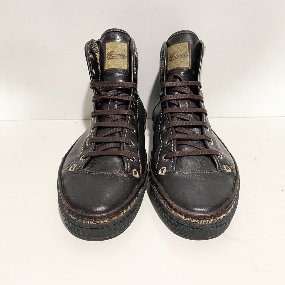 Gucci PRAGA Cocoa GG Logo Lace Up Zip Ankle Sneakers Size 8 Monogram - Picture 6 of 9